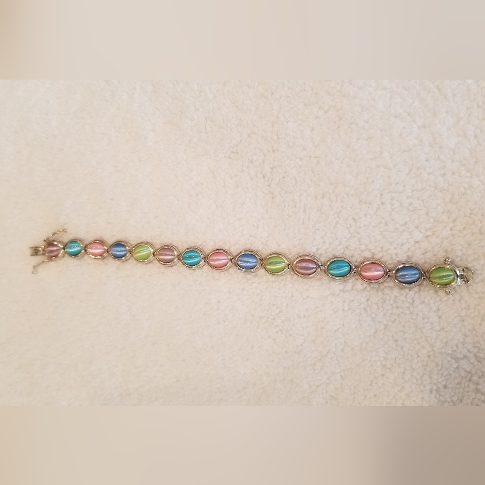 Sterling Silver Multicolor Oval Stone Bracelet - Picture 2 of 3